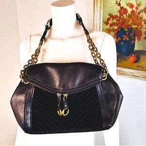Banana Republic Black leather suede handbag with chain strap and built in wallet
